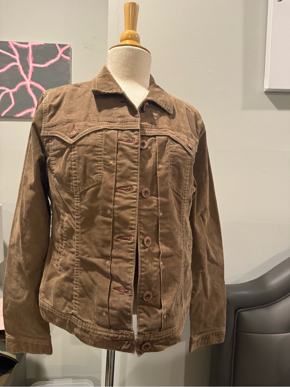 Classic Brown Corduroy Jean Jacket - Women's Button-Front Coat